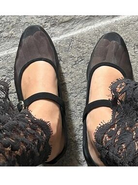 Jeffrey Campbell Top Tier Mary Jane Black Mesh Ballerina Pumps